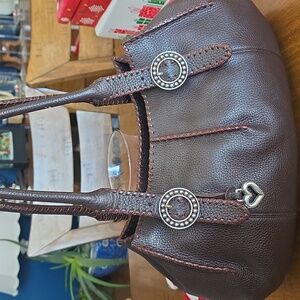 Brighton Rayann shoulder dark brown pebble leather with a heart charm